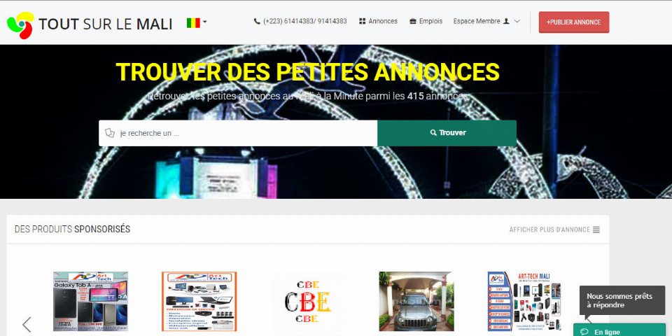 Page d'accueil de toutsurlemali.ml en 2019